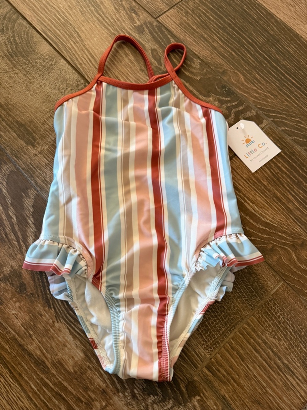 Little Co. Girls' Striped One-Piece Swimsuit in Pink & Blue